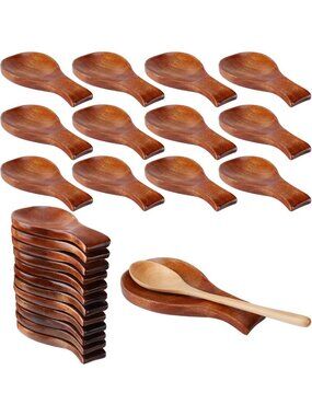 12 Pack Bamboo Spoon Rests for Kitchen Counter Utensil Holder - Modern Rustic